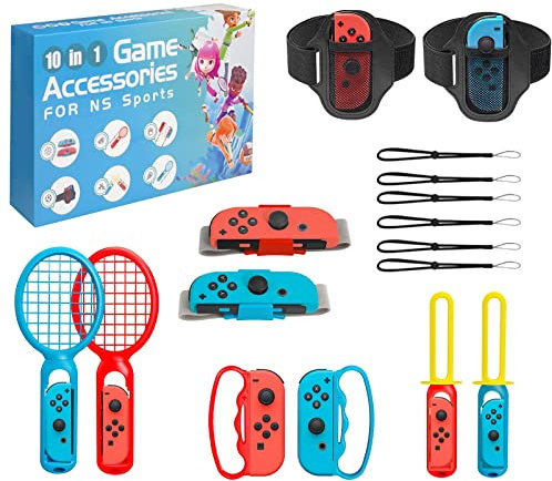 JoyHood Switch Sports Zubehör Set für Switch & OLED, 10 in 1 Family Party Switch Spiele Zubehör Kit für Joy-Con Controller, Geschenke für Kinder & Erwachsene