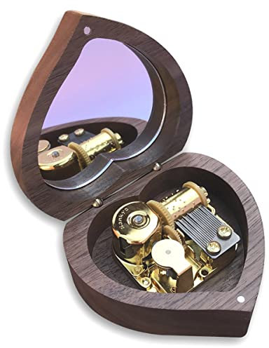BinkeGG Braun Spieldose Nussbaum Holz Uhrwerk Herzförmige Spieluhr mit Sankyo Musik Mechanismus (Option 60 Melodien) (Brahm's Lullaby)