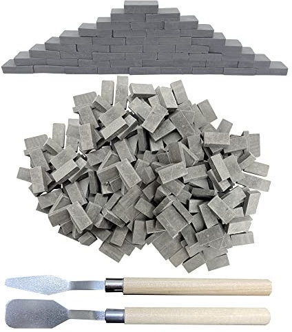 Woohome 350 Stück Mini Ziegel Mini Simulation Ziegel, Grau Mini Scale Ziegel mit Schaber für DIY Puppenhaus Ziegel Diorama Fairy Garten Dekoration, 1:16