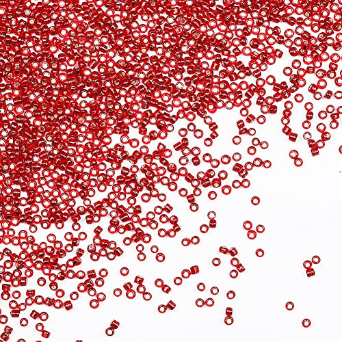 Tibaoffy Transparent Red with Silver Lined Beads Size 12/0 Crafts Glass Seed Beads 2mm for Jewelry Making (Total About 100g About 11000pcs)