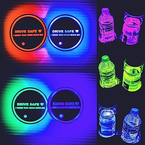 2 PCS LED Cup Holder Lights, 7 Colors Changing Cup Holder Coasters for Car USB Charging LED Car Cup Holder Lights, Cup Holder Light Car Accessories for Teens (Need You)