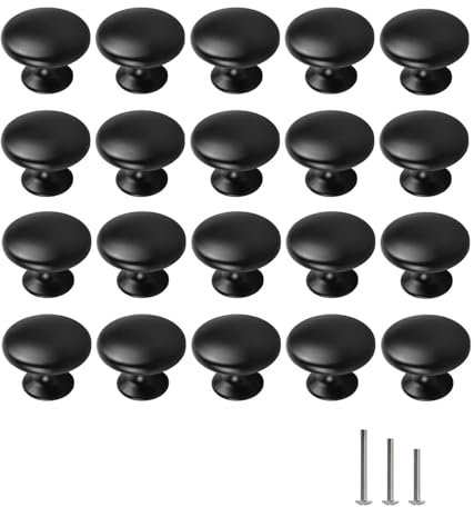 ShipeeKin Lot de 20 boutons de porte ronds en noir mat poignées de armoire