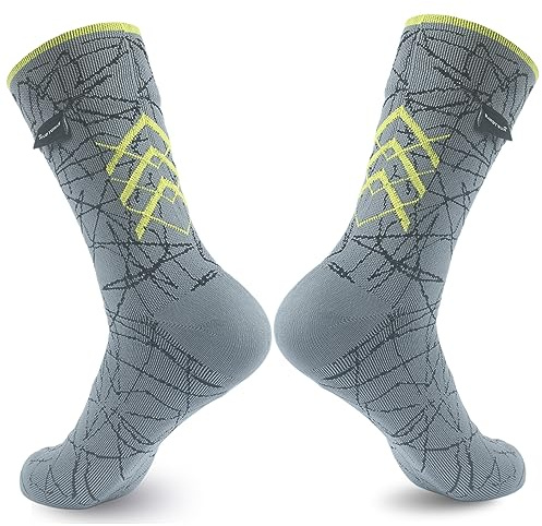 RANDY SUN Lining Waterproof Socks, Women's Breathable Running Cycling Biking Climbing Hiking Gear Mid Calf Socks, 1 Pair-Gray&Yellow Small