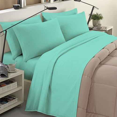 Banzaii Completo Lenzuola Invernale Felpate in Flanella Anti-Pilling 100% Cotone, adatto anche ai materassi più alti, 4 pezzi, Matrimoniale Verdino