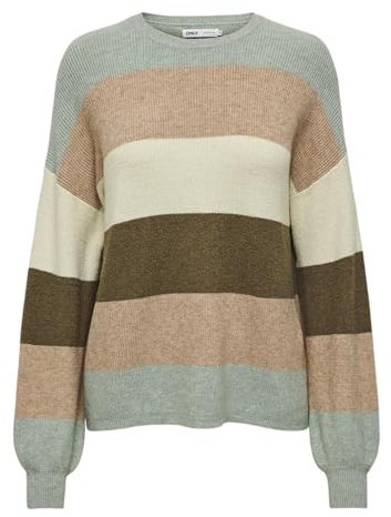 ONLY Onlatia L/S-Pullover a Righe Knt Noos Maglione Lavorato a Maglia, Verde Cerchio/Strisce: Cocco tostato, Pietra Pumice Breen, XL Donna