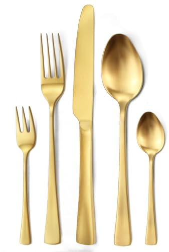 Targzier Besteck Set 6 Personen,30-teiliges Edelstahl Besteckset,Matt Goldenes Besteckset mit Messer Gabel Löffel,Hochwertiges Edelstahlbesteck, Spülmaschinenfest