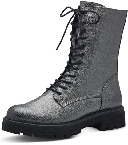 MARCO TOZZI Damen Stiefeletten zum Schnüren mit Blockabsatz mit Reißverschluss, Silber (Gun Metal), 40 EU