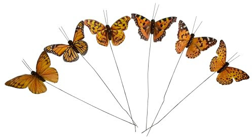 YCHTEWY Künstliche Federn, 3D-Schmetterling, Party-Dekorationen, Set mit 12 Stück, mit Draht, 6 Farben, Ornamente für den Weihnachtsbaum