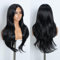 Style Icon Curtain Bangs Perücke Schwarz Synthetische Lace Front Perücke T Part Lace Long Layered Wave Perücken für Damen 26 Zoll (Black)
