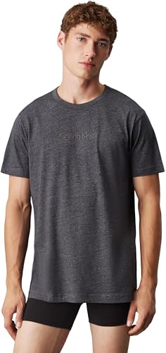 Calvin Klein Herren T-Shirt Kurzarm Crew Neck Rundhalsausschnitt, Grau (Dark Grey Heather), L