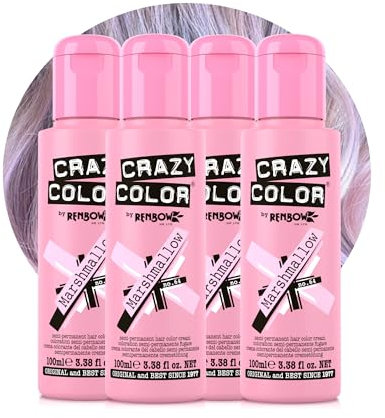 Crazy Color Metallic Marshmallow Semi-Permanent 4 Pack Quad Hair Dye. Highly Pigmented Dusty Pink Conditioning & Oil Nourishing Vegan Formula No Bleach or Ammonia 400ml
