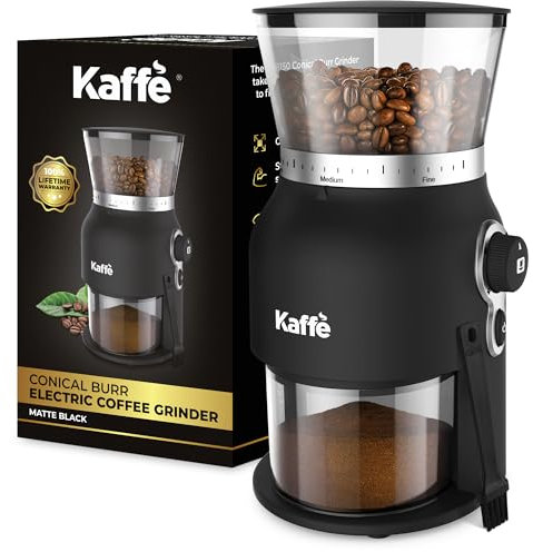Kaffe Electric Burr Grinder Conical Coffee Grinder, Matte Black (Cleaning Brush Included)