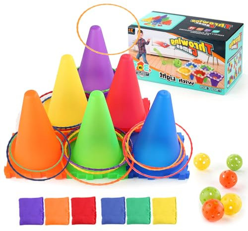 Goviox Wurfspiel Set, 3 in 1 Kinderparty Wurfspiele, Ball & Ring & Bean Bag Toss Spiel Set, Kinder Draußen Party Set, Wurfspiel Garten Spielzeug für Jungen Mädchen ab 3 4 5 6