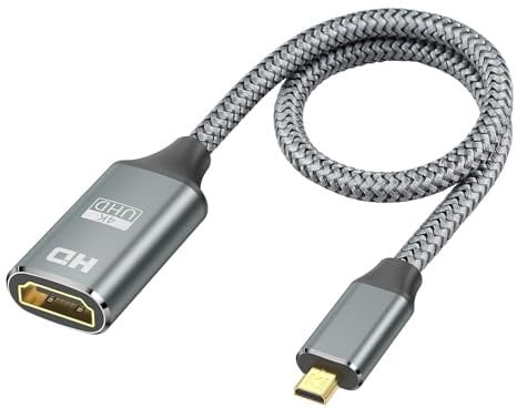 Micro Hdmi vers Hdmi 4K@60Hz, 30CM Cable Micro Hdmi vers Hdmi, Câble Nylon Tressé, Convertisseur Compatible avec Raspberry Pi 4, Hero 7, ASUS Zenbook, Yoga, Prise en Charge 3D, Ethernet, ARC