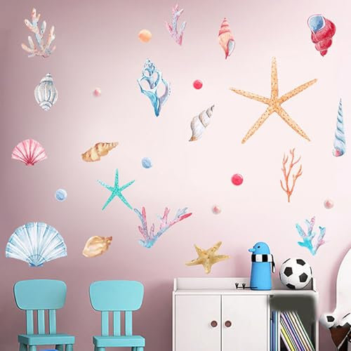 astylishome Wall Stickers for Kitchen Sea Sticker PVC Waterproof Self Adhesive Decals Shells Removable Wallpaper for Window Stairway Home Decoration TV Walls Art 1516