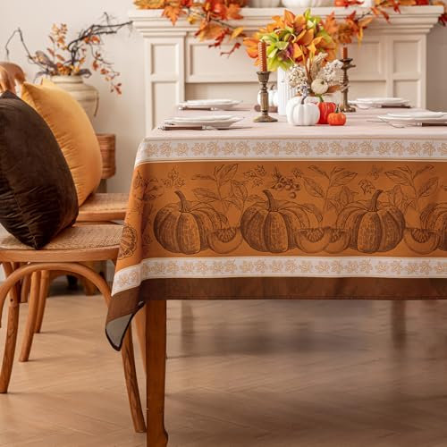 Romanstile Tischdecke Herbst 80x80 cm gelb Kürbis Muster abwaschbar und wasserabweisend Mitteldecke Tischwäsche Tischtuch Tablecloth Deko für Halloween,Party,Thanksgiving Day,Erntedankfest,Oktoberfest