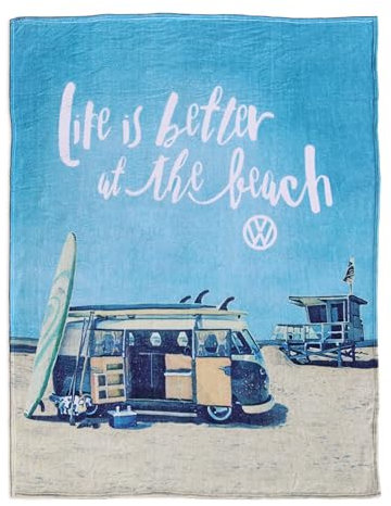 BRISA VW Collection - Coperta morbida in pile Volkswagen T1 Bulli Bus (150 x 200 cm/SurF/Blu)