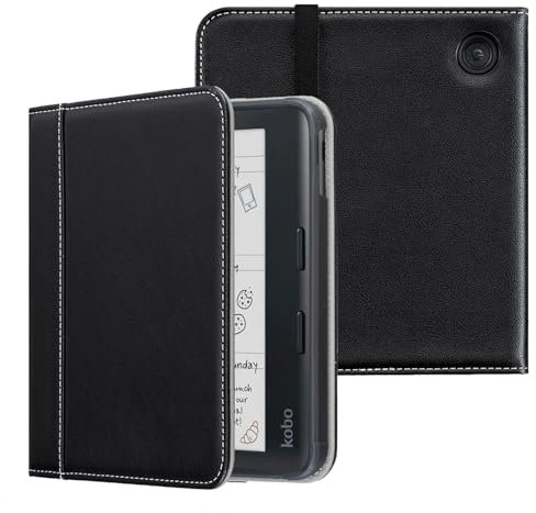 Derwere Étui pour Kobo Libra 2/Kobo Libra Colour Coque,pour Tolino Vision 6/Tolino Vision Color Housse avec Dragonne,Noir