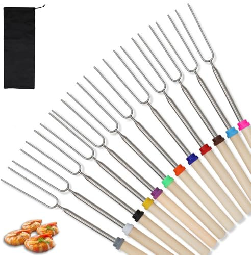 Marshmallow Toasting Forks Kit - 12 Pack Extendable Roasting Sticks Kit for Camping, Picnic, Bonfire, Fireplace Telescoping Marshmallow Toasting Kits for Roasting Marshmallows Fire Pit Accessories