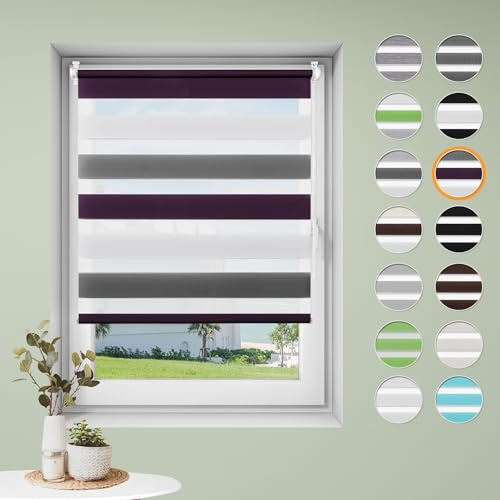 Sanfree Doppelrollo klemmfix ohne Bohren Duo Rollos für Fenster ohne Bohren Weiß-Lila-Anthrazit B80 x H130cm-Stoffbreite 76cm Fensterrollo Klemmrollos für Fenster und Tür Sonnenschutz & Sichtschutz
