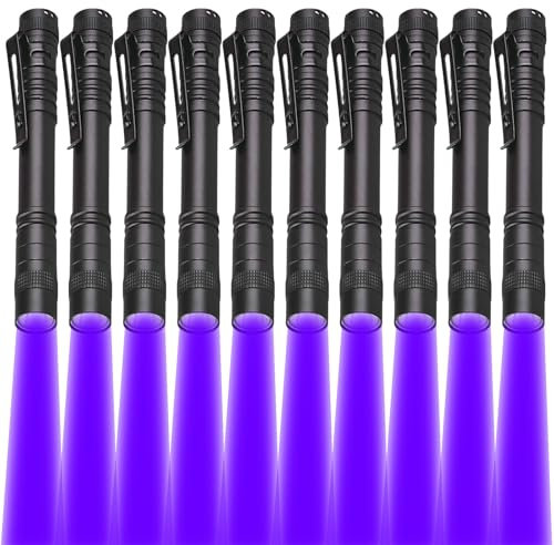 LIAISIMI UV Taschenlampe, Mini LED UV Lampe Schwarzlicht Taschenlampe mit Stift Clip,13cm 395 nm Licht, Wasserdichte Taschenlamp für Haustier Urin, Flecken, Bettwanzen (10 Pack)