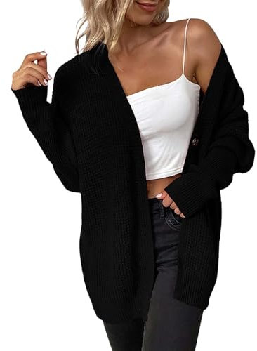 Cardigan casual da donna capispalla 2024 nuovo cappotto cardigan europeo e americano tinta unita di media lunghezza maglione maglione da donna maglione lungo cardigan spolverino per le donne, Nero , S