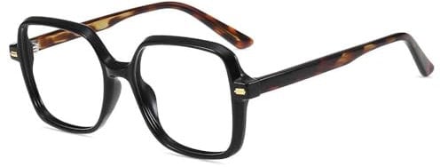 Firmoo Oversized Square Blue Light Blocking Glasses, Computer Gaming/TV/Phones Glasses for Women/Men, Black Tortoise
