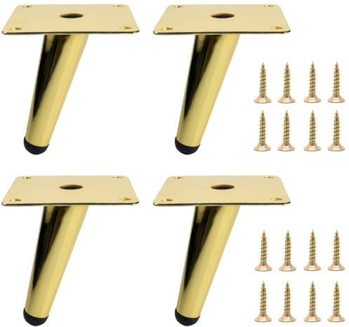 Roellgs 4Pcs Metal Oblique Furniture Legs 10cm,Cone Cabinet Legs Stainless Steel Table Legs No-Slip Silent For Diy Furniture, Sofas, Cabinets