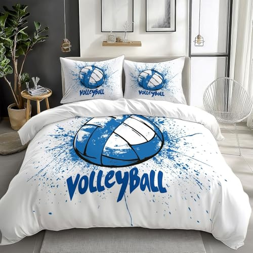 XCQHZYQ Bettwäsche-Set 135x200 cm Blauer Doodle-Volleyball 3D Bettbezug Bettwäsche Polyester Baumwolle Weiche Wendebettwäsche für Teen Kinder Einzelbett Modern Bettbezüge