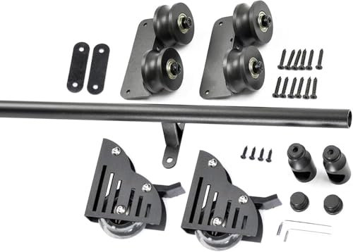 Rollleiter, Hardware-Bibliothek, Schiebeleiter, Hardware-Set, schwarzes Metall, Stahl, Rundrohrschiene, Schiebeleiter, Bibliothek, komplettes Set, Hardware-Rollbahn (ohne Leiter) mit (Größe: 300 cm