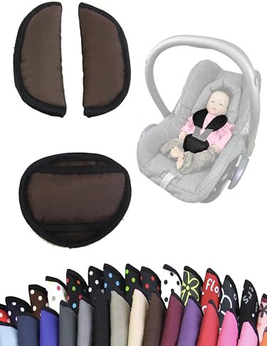 Gurtpolster [Polster-Set für Babyschalen] Autositze Kinderwagen universal Schulterpolster Set 3 Pads Gurtbezüge (braun)