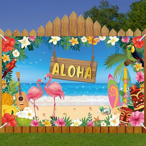 Hawaii Aloha Hintergrund, 180 x 110cm Aloha Party Banner, Hawaii Party Deko Banner, Sommer Tropisch Par-ty Deko, Strand Ban-ner, Fotografie Hintergrund für Luau Par-ty Beachpar-ty Urlaub