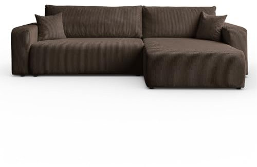 Sofello Ecksofa Senna mit Schlaffunktion Kordstoff - in den modischsten Farben!!Universal Schlafsofa Couchgarnitur -BEIGE-BRAUN-Creme Schlaffläche: 230x130 cm (Braun)
