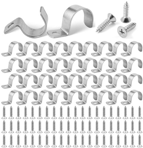 60 Piezas Organizador Cables 10 mm Sujeta Cables Galvanizado Abrazaderas Metalicas para Tubo Emparejada con Tornillos de Níquel de 60 M4*16 mm para Fijar Todo Tipo de Cable y Mallas Metálicas