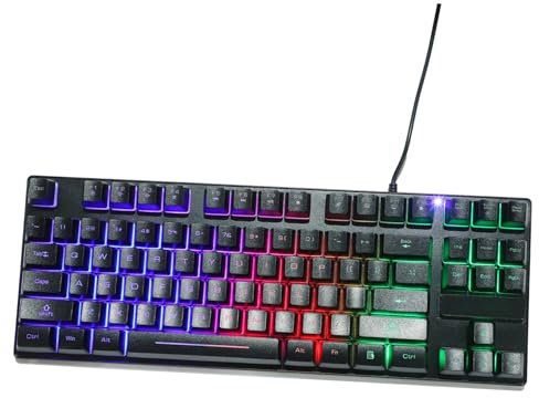 OSALADI Clavier Mécanique de Jeu USB Filaire Rétroéclairé RGB Conception Étanche avec Multimédia Clavier Gamer Compact pour PC Noir
