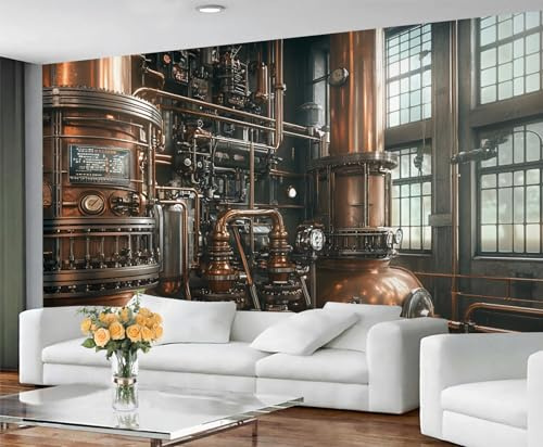 GIVLWF Vintage Wallpaper Mural - Industrial Machinery Wall Mural & Home Decor, Bedroom Wallpaper, Wall Paper for Living Room, Not Self Adhesive, Vintage Mechanic