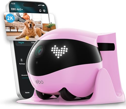 Enabot EBO Air 2 FamilyBot-Intelligenter 2K Überwachungskamera Roboter mit Selbstaufladung,Patrol Roboter für die Heimüberwachung,Kabellose Hundekamera&Katzen Kamera mit Nachtsicht,2-Wege-Audio (Rosa)