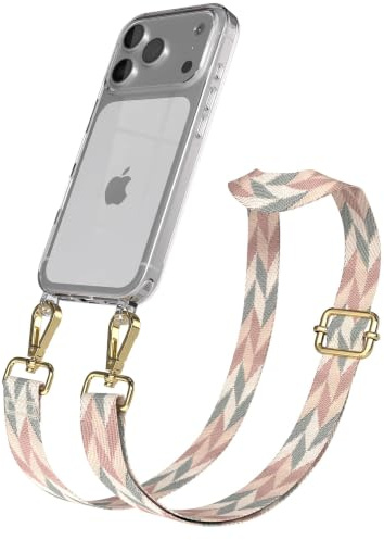 EAZY CASE Handykette - Verstellbares Taschenband kompatibel mit iPhone 17 Pro, Schulterriemen, Handykordel mit Silikon Hülle, Umhängetasche, Mint/Rosa Mix Gold