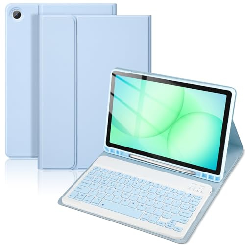 SXNIWBAI Funda con Teclado para Samsung Galaxy Tab A11 Plus & A9 Plus 11'' | Teclado Español Ñ Bluetooth Inalámbrico Desmontable con Samsung Galaxy Tab A11+/A9+, Funda Protectora con Portalápices, Azul