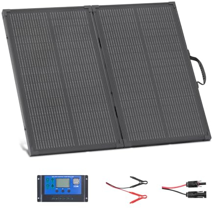 VEVOR Panneau Solaire Portable 100 W Chargeur Solaire Pliable Monocristallin à Cadre pour Camping, Randonnée, Camping-car, Type N 16BB, Haut Rendement 24%, IP67, avec Contrôleur PWM 30 A, Sortie MC4