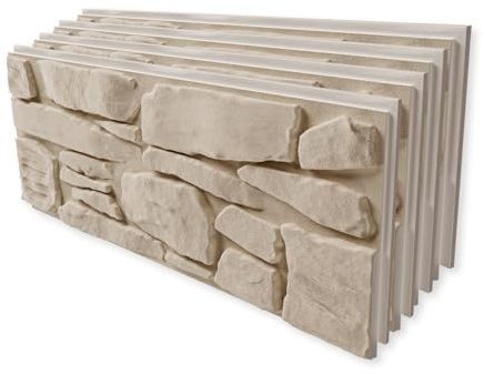 HEXIM Fassadenpaneele 6 Stück 121x50cm EPS Styropor Acrylbeschichtung Steinoptik Weiß - 3D Fassadenverkleidungen Innen- & Außenbereich UV-beständig für Hausfassaden (3,63m² FP110)
