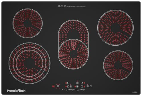 PremierTech Piano Cottura Vetroceramica 5 Zone 80cm Nero Incasso LED PC5C80 | Touch Control, Dual Zone, timer, blocco sicurezza, regolazione livelli, piano vetroceramica nero da incasso, cucina domestica