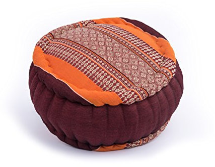 Handelsturm Zafu Meditationskissen mit Füllung aus Kapok 34 x 15 buntes Kissen für Sitzmeditation Lotussitz oder Zen Meditation (Thaimuster braun-orange)