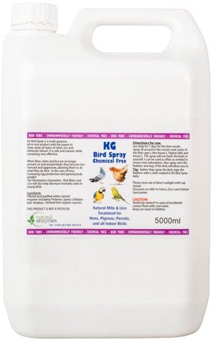 KG Bird Spray 5000ml Will assist in Removal of Mites & Lice from Hens, Pigeons, Parrots & all indoor Birds