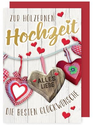 Hölzerne Hochzeit 10 Jahre Grußkarte Karte Herzen Alles Liebe 16x11cm