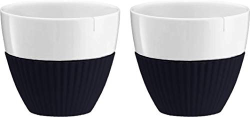 Viva Scandinavia Set mit 2 Teetassen aus Porzellan, isolierender Gummidichtung mit Aussparungen, Dunkelblau, 300 ml