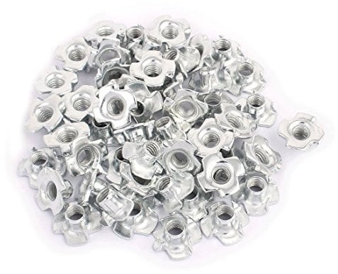 Sourcingmap M6 x 8mm Four Pronged Tee Nuts Captive Blind Inserts 50pcs for Wood Furniture