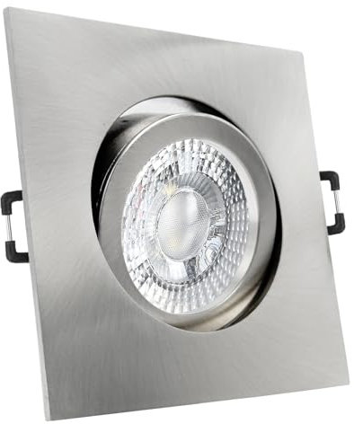 trendlights24 Carree-C LED Decken Einbaustrahler 3er Set 7W dimmbar 38° 230V GU10 eckig Edelstahl Optik gebürstet - Kaltweiß - Einbauleuchte schwenkbar