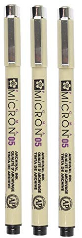 Sakura Pigma Micron – Pigment Fineliner, Nr. 05 (0,45 mm), Schwarz [3 Stück]