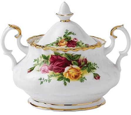 Royal Albert - Old Country Roses Sugar Bowl Gift - Vintage Fine Bone China Covered Sugar Container - Large Size - Floral Pattern, 250ml